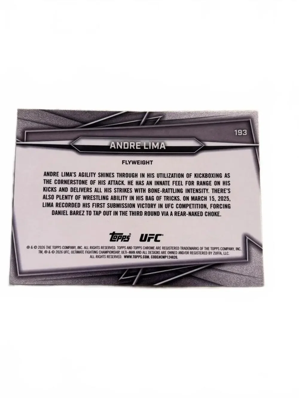 Topps Chrome UFC Andre Lima Flyweight Rookie Trading Card #